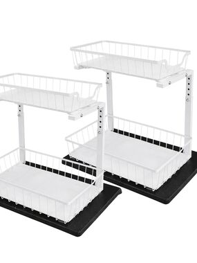 2 Organizer Storage  2 Tier Slide Out Height Adjustable Pull Out Cabinet.